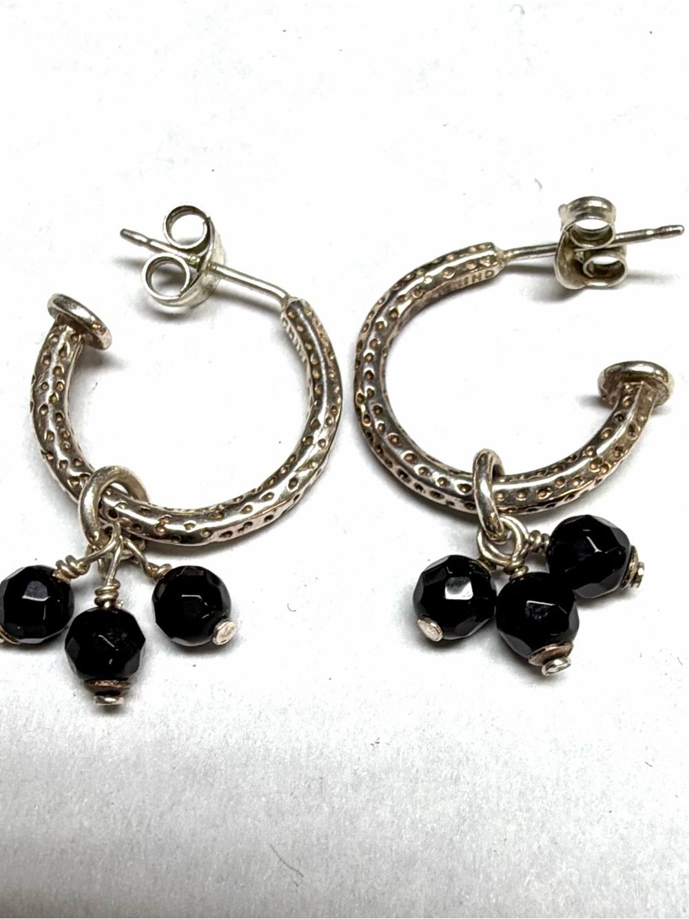 Silpada Sterling Silver Hoop Earrings With Onyx Bead Dangles #P1180